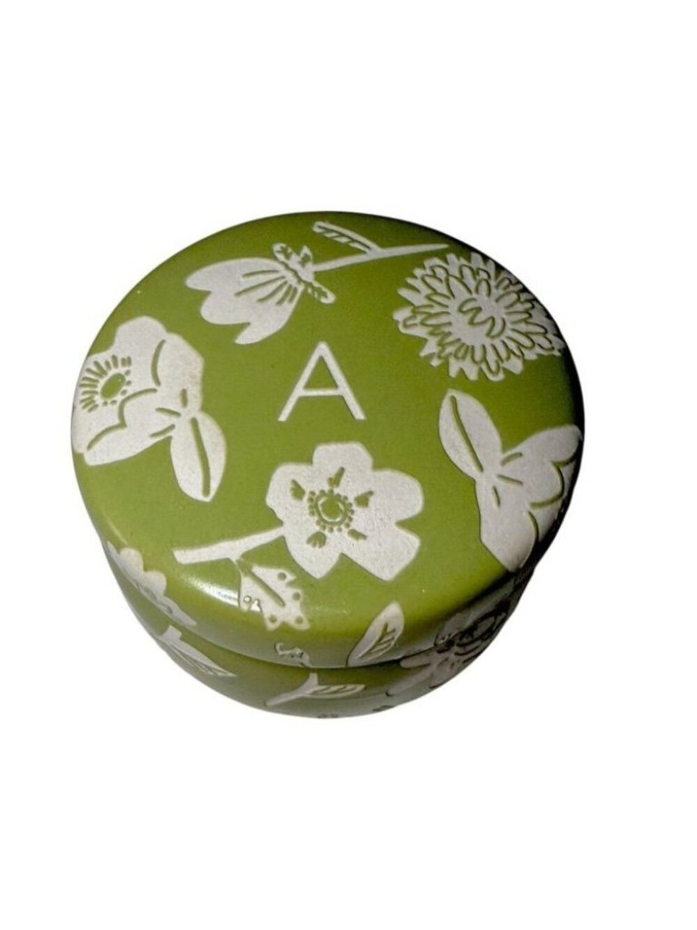 Anthropologie Masey Floral Green Ceramic Trinket Dish With Lid Letter A Initial